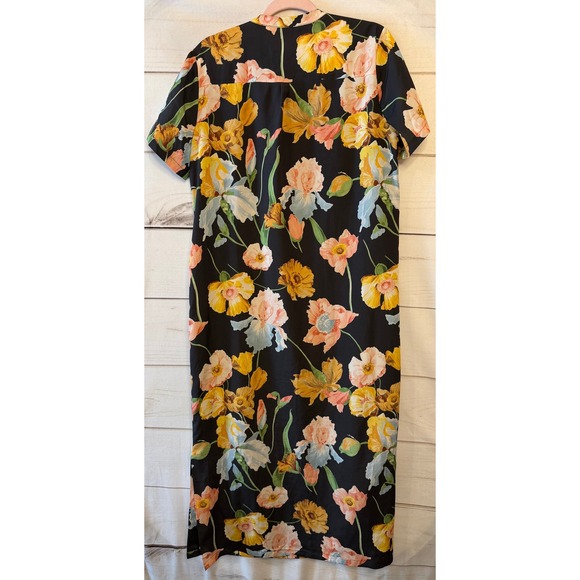 Tuckernuck Floral‎ Maxi Dress Black Yellow Pink Short Sleeve Button Front M - Picture 7 of 7